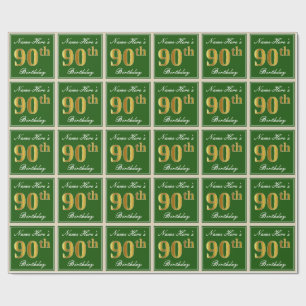 Elegant, groen, Faux Gold 90th Birthday + naam Cadeaupapier