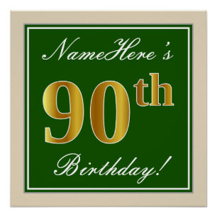 Elegant, groen, Faux Gold 90th Birthday + naam Poster