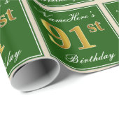 Elegant, groen, Faux Gold 91st Birthday + naam Cadeaupapier (Rol Hoek)