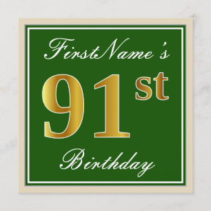 Elegant, groen, Faux Gold 91st Birthday + naam Kaart