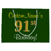 Elegant, groen, Faux Gold 91st Birthday + naam Large Cadeautasje (Achterkant)