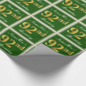 Elegant, groen, Faux Gold 92e verjaardag + naam Cadeaupapier (Hoek)