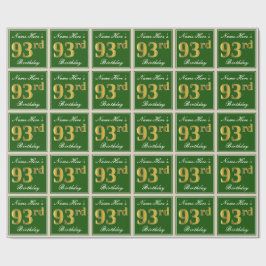 Elegant, groen, Faux Gold 93rd Birthday + naam Cadeaupapier