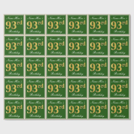 Elegant, groen, Faux Gold 93rd Birthday + naam Cadeaupapier (Vlak)