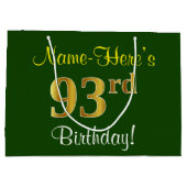 Elegant, groen, Faux Gold 93rd Birthday + naam Groot Cadeauzakje (Achterkant)