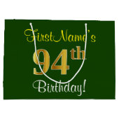 Elegant, groen, Faux Gold 94th Birthday + naam Large Cadeautasje (Achterkant)