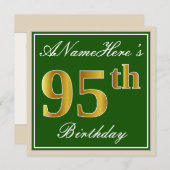 Elegant, groen, Faux Gold 95th Birthday + naam Kaart (Voorkant / Achterkant)