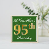 Elegant, groen, Faux Gold 95th Birthday + naam Kaart (Staand voorkant)