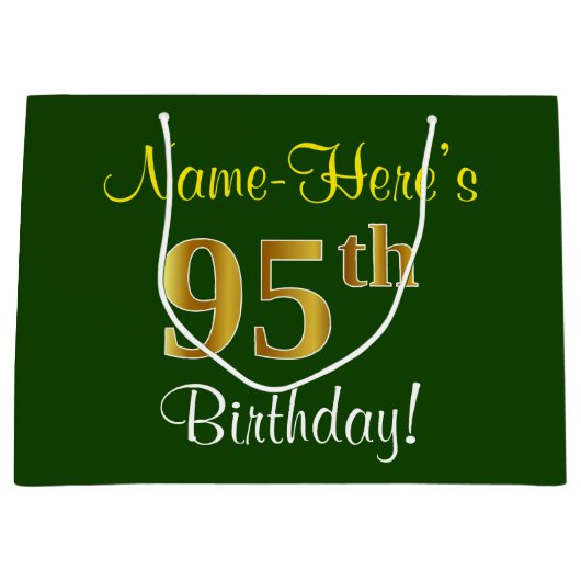 Elegant, groen, Faux Gold 95th Birthday + naam Large Cadeautasje (Voorkant)