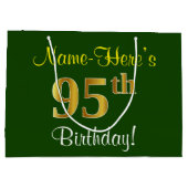 Elegant, groen, Faux Gold 95th Birthday + naam Large Cadeautasje (Achterkant)