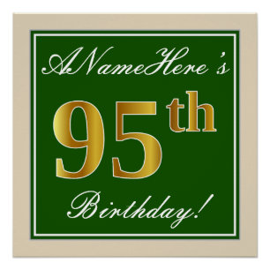 Elegant, groen, Faux Gold 95th Birthday + naam Poster