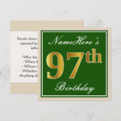 Elegant, groen, Faux Gold 97th Birthday + naam Kaart (Voorkant / Achterkant)