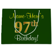 Elegant, groen, Faux Gold 97th Birthday + naam Large Cadeautasje (Voorkant)