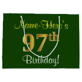 Elegant, groen, Faux Gold 97th Birthday + naam Large Cadeautasje (Achterkant)