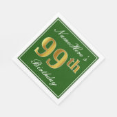 Elegant Groen, Faux Gold 99e verjaardag + Naam Servetten (Hoek)