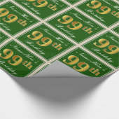 Elegant, groen, Faux Gold 99th Birthday + naam Cadeaupapier (Hoek)
