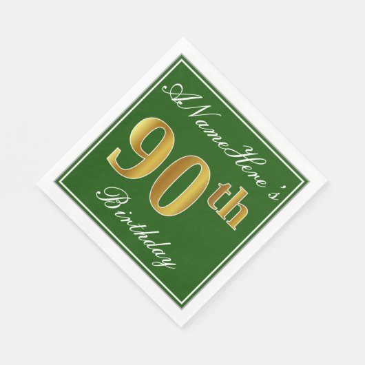 Elegant Groen, Faux Goud 90ste Verjaardag + Naam Servetten (Hoek)