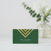 Elegant Groen Faux Goud Geometrisch Consultant Visitekaartje (Staand voorkant)