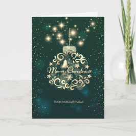 Elegant groen, faux gouden kerstbal feestdagen kaart