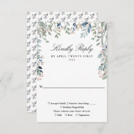 Elegant groen Floral Wildflowers Wedding RSVP Kaartje