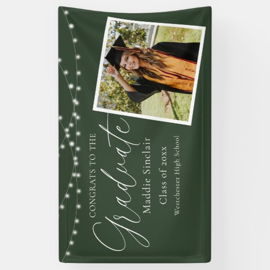 Elegant groen foto bloemig Afstuderen Spandoek (Verticaal)
