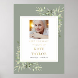 Elegant groen foto viering van het leven bord poster