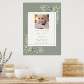 Elegant groen foto viering van het leven bord poster (Keuken)