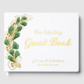 Elegant groen Foto wit en gouden bruiloft Gastenboek (Voorkant)