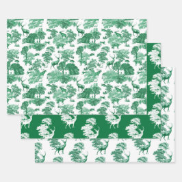 Elegant  Groen Frans Land Toile Deer Inpakpapier Vel