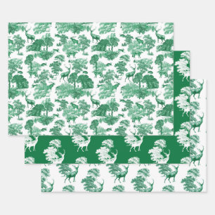 Elegant  Groen Frans Land Toile Deer Inpakpapier Vel