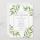 Elegant groen gebladerte Baby shower uitnodiging (Voorkant)