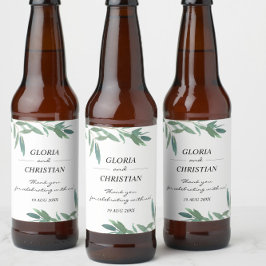 Elegant groen gebladerte bruiloft bier fles label etiket