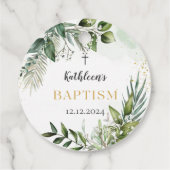 Elegant groen gebladerte doop bedankjes labels (Achterkant)