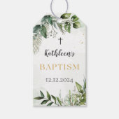 Elegant groen gebladerte doop cadeaulabel (Voorkant)
