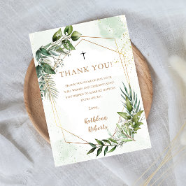 Elegant groen gebladerte doop dank u kaart