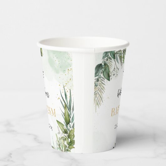 Elegant groen gebladerte doop papieren bekers (Rechts)