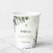 Elegant groen gebladerte doop papieren bekers (Voorkant)
