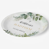Elegant groen gebladerte doop papieren bordje (Gekanteld)