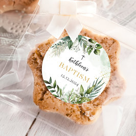 Elegant groen gebladerte doop ronde sticker