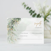 Elegant groen gebladerte faux goud geometrische RS RSVP Kaartje (Staand voorkant)