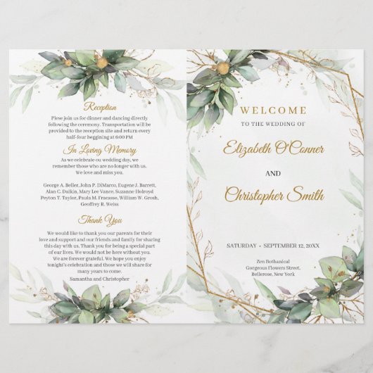 Elegant groen gebladerte faux gouden lijst Ceremon (Voorkant)