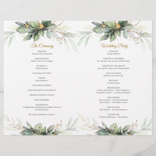 Elegant groen gebladerte faux gouden lijst Ceremon (Achterkant)