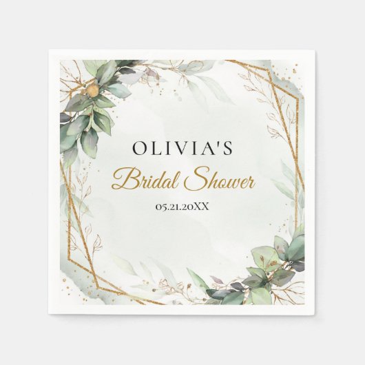 Elegant groen gebladerte faux gouden vrijgezellenf servet (Voorkant)