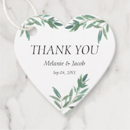 Elegant groen gebladerte hart bedankjes labels