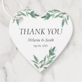 Elegant groen gebladerte hart bedankjes labels (Voorkant)