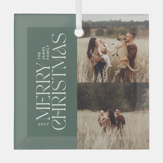 Elegant groen gebladerte moderne minimale foto glas ornament (Voorkant)