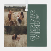 Elegant groen gebladerte moderne minimale foto glas ornament (Achterkant)