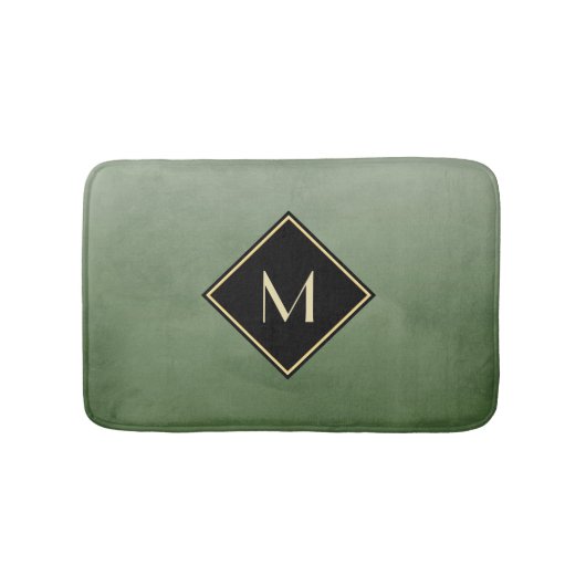 Elegant groen geborsteld met eenvoudig goudmonogra badmat (Voorkant)