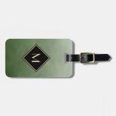 Elegant groen geborsteld met eenvoudig goudmonogra bagagelabel (Voorkant horizontaal)