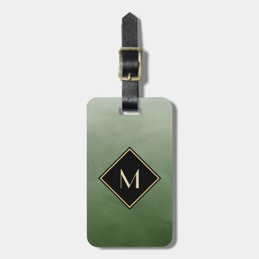 Elegant groen geborsteld met eenvoudig goudmonogra bagagelabel (Voorkant verticaal)